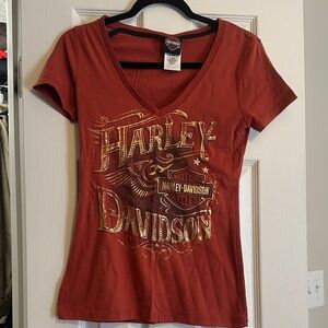 Harley-Davidson Women's Orange V-Neck Top